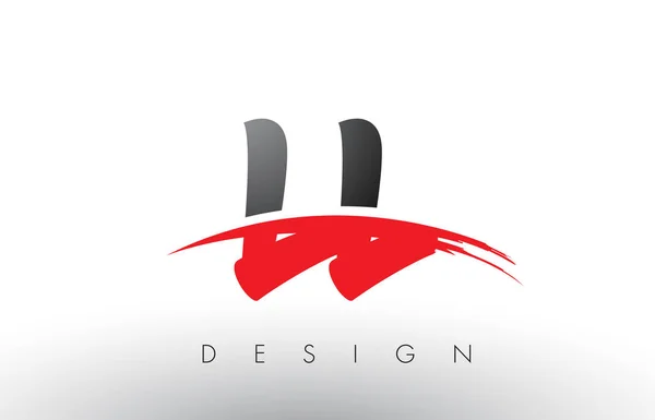 Ll l Pinsel Logo Buchstaben mit roten und schwarzen Swoosh Pinsel Front — Stockvektor