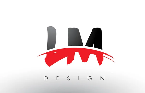 LM L M Brush Logo Letters with Red and Black Swoosh Brush Front — Stock Vector