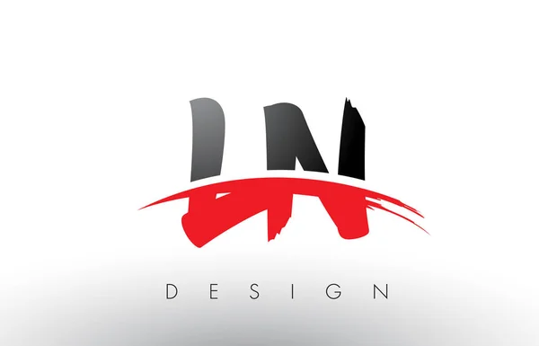 Ln l n Pinsel Logo Buchstaben mit roten und schwarzen Swoosh Pinsel Front — Stockvektor