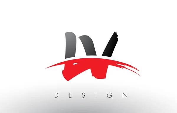 Lv l v Pinsel Logo Buchstaben mit roten und schwarzen Swoosh Pinsel Front — Stockvektor