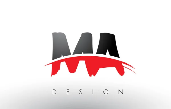 Ma M A szczotka Logo litery z czerwonym i czarnym pociągnięcie pędzla pędzla przód — Wektor stockowy