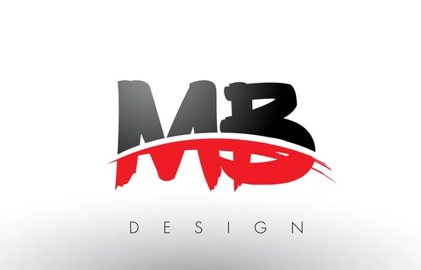 MB M B Logo pennello lettere con pennello Swoosh rosso e nero anteriore — Vettoriale Stock