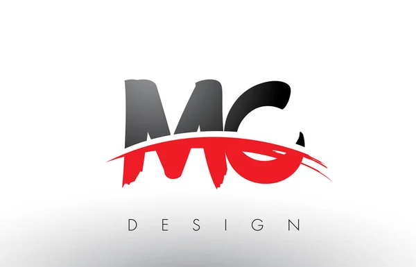 MC M C Cepillo Logo Cartas con rojo y negro Swoosh cepillo frontal — Archivo Imágenes Vectoriales