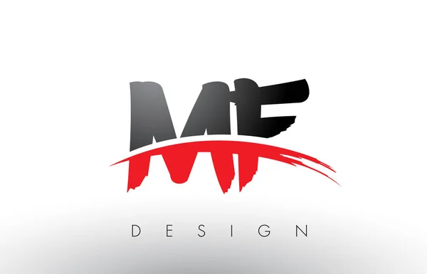 MF M F Brush Logo Letters with Red and Black Swoosh Brush Front — Stock Vector
