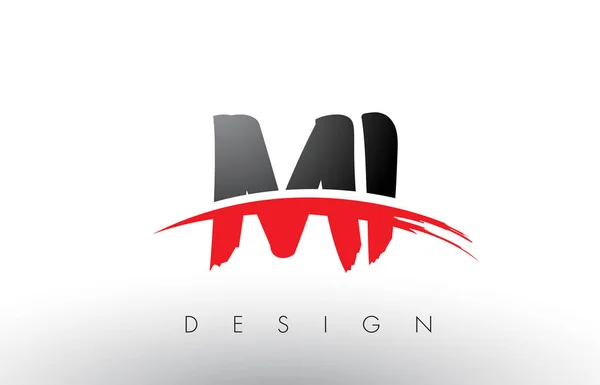 MI M I Brush Logo Letters with Red and Black Swoosh Brush Front — Stock Vector