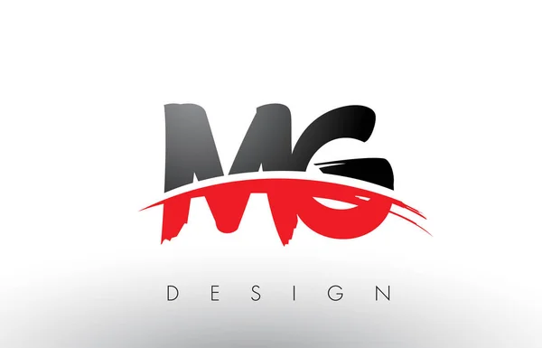 MG M G Lettres logo brosse avec brosse Swoosh rouge et noir devant — Image vectorielle