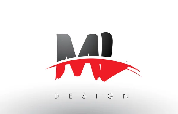 ML M L Brush Logo Letters with Red and Black Swoosh Brush Front — Stock Vector