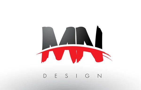 MN M N Brush Logo Letters met rood en zwart Swoosh borstel Front — Stockvector