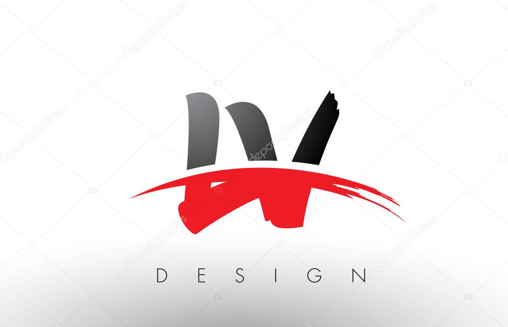 LV L V Brush Logo Letters Design with Red and Black Colors and Brush Letter Concept.
