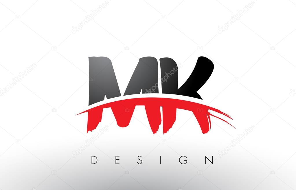 MK M K Brush Logo Letters Design with Red and Black Colors and Brush Letter Concept.