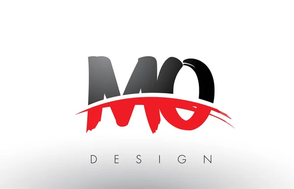 MO M O Brush Logo Letters with Red and Black Swoosh Brush Front — Stock Vector