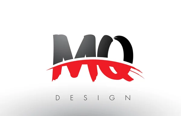 MQ M Q Pincel Logo Letras con rojo y negro Swoosh cepillo frontal — Vector de stock