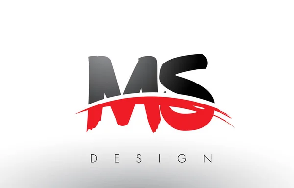 MS M S Brush Logo Letters with Red and Black Swoosh Brush Front — Stock Vector