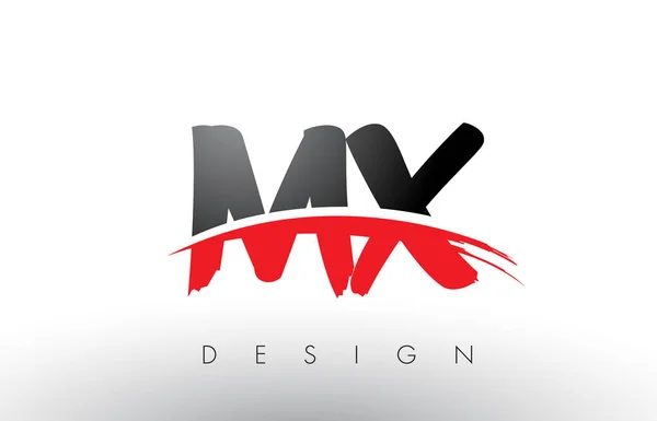 MX M X Pennello Logo Lettere con Pennello Swoosh Rosso e Nero Frontale — Vettoriale Stock