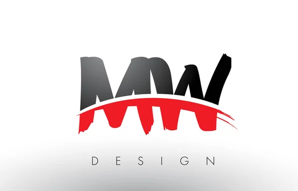 MW M W πινέλο λογότυπο γράμματα με κόκκινο και μαύρο Swoosh βούρτσα μπροστά — Διανυσματικό Αρχείο