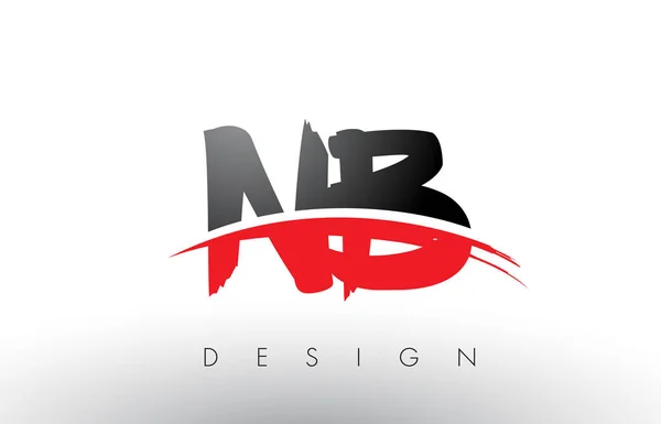 NB N B Escova Logo Letters com vermelho e preto Swoosh escova frontal — Vetor de Stock