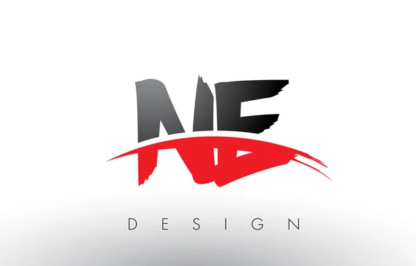 Ne n e Pinsel Logo Buchstaben mit roten und schwarzen Swoosh Pinsel Front — Stockvektor
