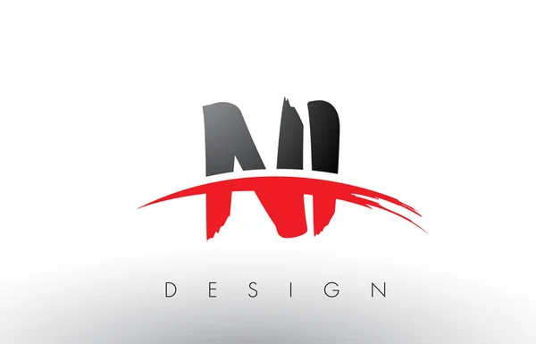 NI N I Lettres logo brosse avec rouge et noir Swoosh Brosse avant — Image vectorielle