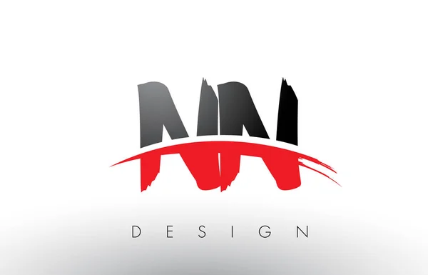 Nn N Brush Logo Letters met rood en zwart Swoosh borstel Front — Stockvector
