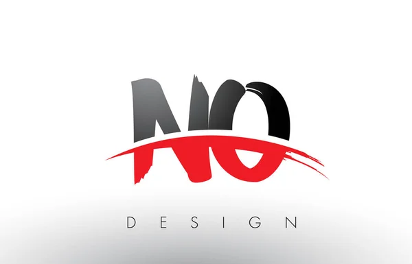 NÃO N O Brush Logo Letters com vermelho e preto Swoosh Brush Frente — Vetor de Stock