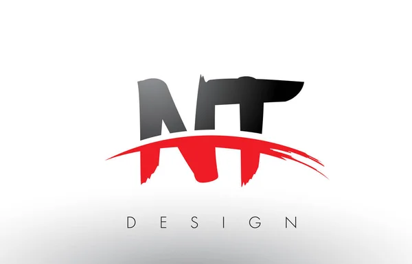 NT N T Cepillo Logo Cartas con rojo y negro Swoosh cepillo frontal — Vector de stock