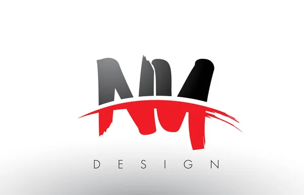 Ny N Y pędzla Logo litery z czerwonym i czarnym pociągnięcie pędzla pędzla przód — Wektor stockowy