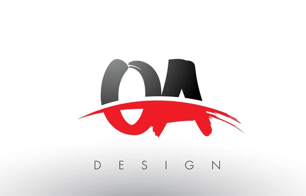 OA O A Brush Logo Letters com vermelho e preto Swoosh Brush Frente — Vetor de Stock