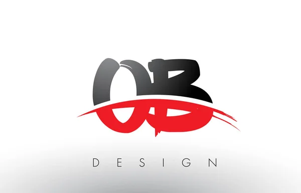 OB O B Brush Logo Letters with Red and Black Swoosh Brush Front — Stock Vector