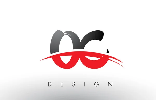 OC O C Brush Logo Cartas con rojo y negro Swoosh cepillo frontal — Vector de stock