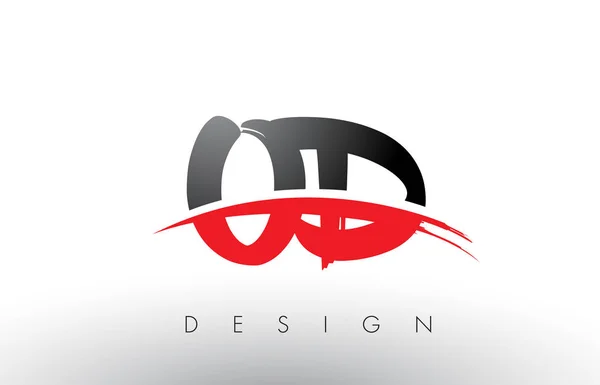 OD O D Pennello Logo Lettere con Rosso e Nero Swoosh Pennello anteriore — Vettoriale Stock