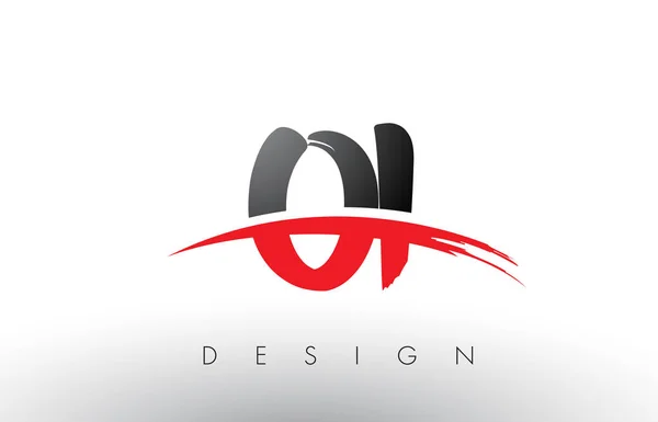 Oi o i brush Logo Buchstaben mit roter und schwarzer Swoosh Pinsel Front — Stockvektor