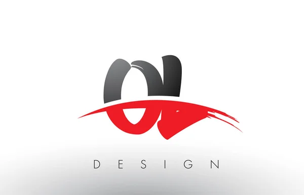 Ol o l Pinsel Logo Buchstaben mit roten und schwarzen Swoosh Pinsel Front — Stockvektor