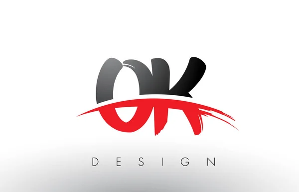 OK O K Brush Logo Letters com vermelho e preto Swoosh Brush Frente — Vetor de Stock