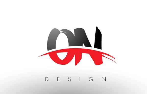 ON O N Pennello Logo Lettere con Pennello Swoosh Rosso e Nero Frontale — Vettoriale Stock