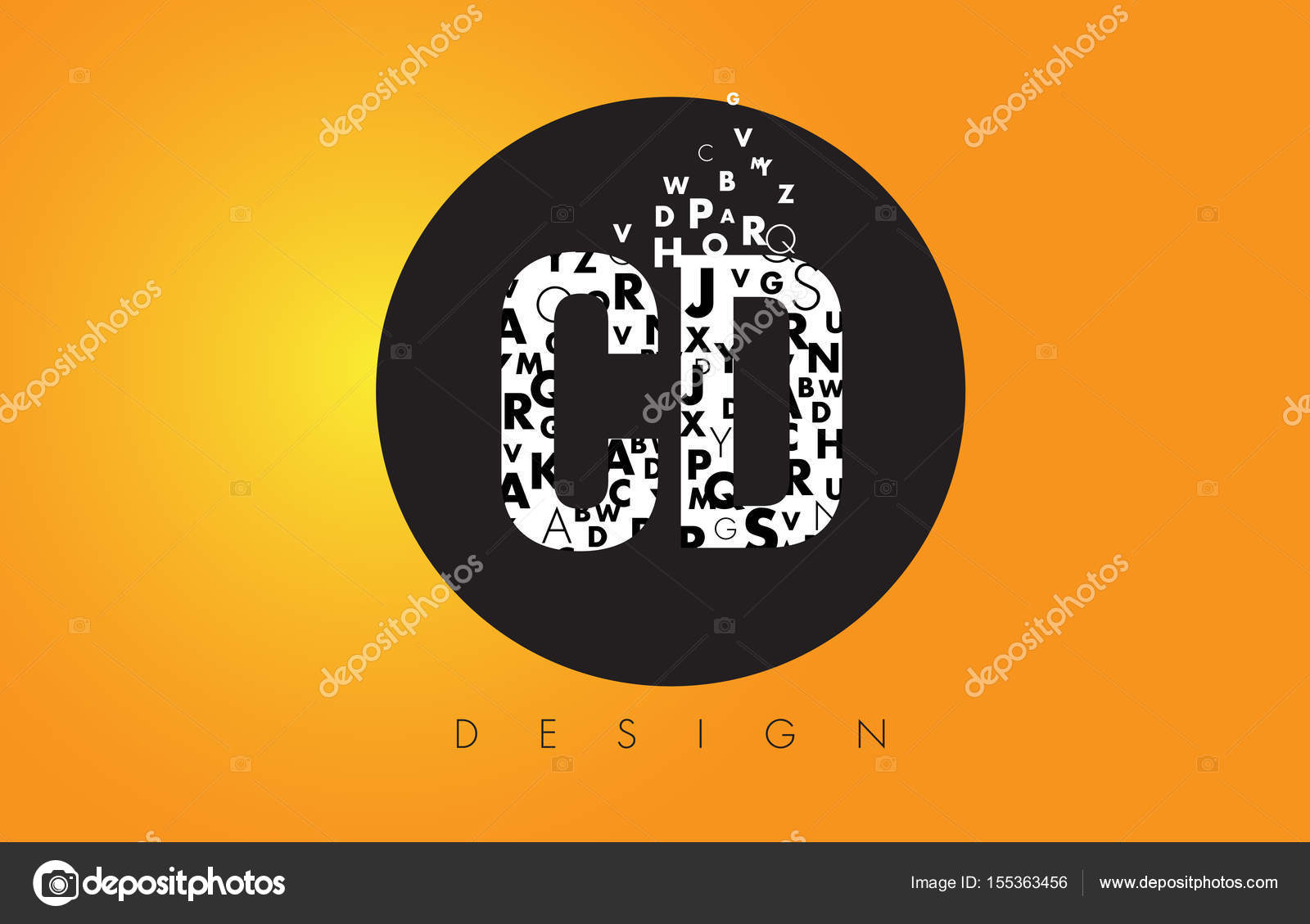 CD C D Logo Made of Small Letters with Black Circle and Yellow B Stock