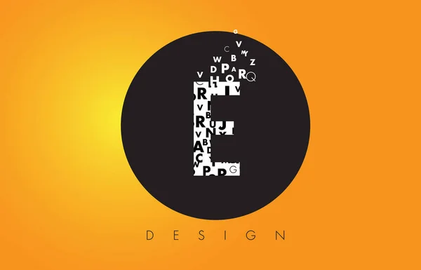 Logotipo E hecho de letras pequeñas con círculo negro y respaldo amarillo — Archivo Imágenes Vectoriales