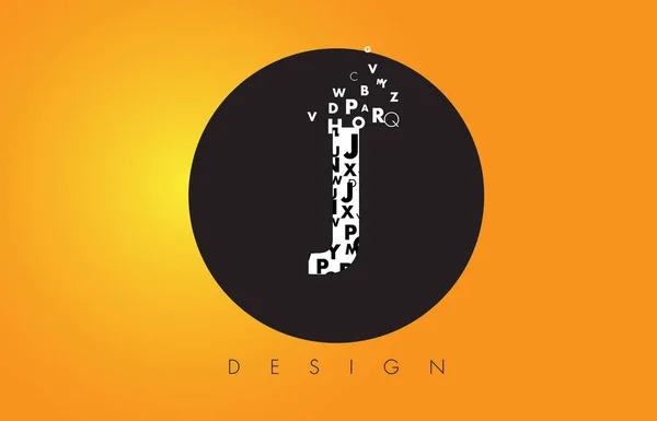 Logotipo J hecho de letras pequeñas con círculo negro y respaldo amarillo — Archivo Imágenes Vectoriales