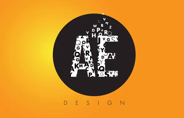 Logo AE A D hecho de letras pequeñas con círculo negro y amarillo B — Archivo Imágenes Vectoriales