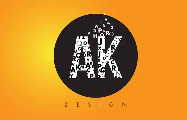 Ak a k-Logo aus kleinen Buchstaben mit schwarzem Kreis und gelbem b — Stockvektor