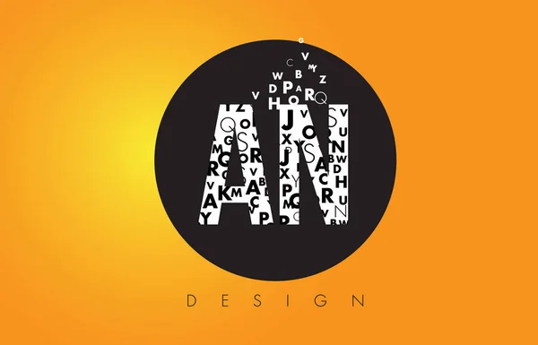 Logotipo AN A N hecho de letras pequeñas con círculo negro y amarillo B — Archivo Imágenes Vectoriales
