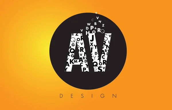 Logo AV A V hecho de letras pequeñas con círculo negro y amarillo B — Archivo Imágenes Vectoriales