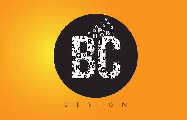 Logo BC B C hecho de letras pequeñas con círculo negro y amarillo B — Vector de stock