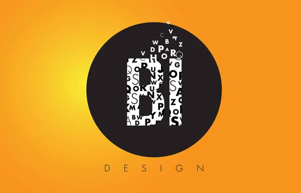 BI B jag logotyp gjort av små bokstäver med svart cirkel och gula B — Stock vektor