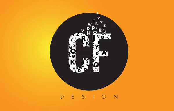 Logotipo CF C F hecho de letras pequeñas con círculo negro y amarillo B — Vector de stock