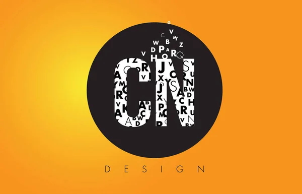 CN C N Logo Made of Small Letters with Black Circle and Yellow B — Stock Vector