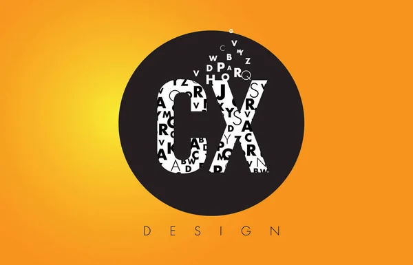 Logo CX C X hecho de letras pequeñas con círculo negro y amarillo B — Vector de stock