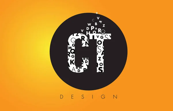Logo CT C T composé de petites lettres avec cercle noir et jaune B — Image vectorielle