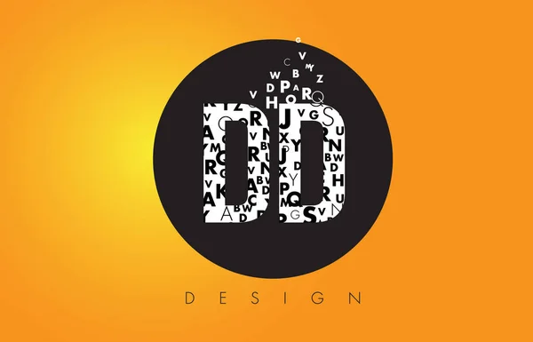 Logo DD D D fatto di piccole lettere con cerchio nero e giallo B — Vettoriale Stock