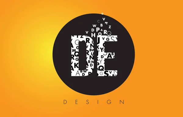 Logotipo DE D E hecho de letras pequeñas con círculo negro y amarillo B — Vector de stock
