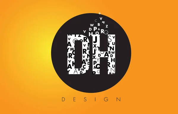 Siyah daire ve sarı B küçük harflerin DH D H Logo yaptı — Stok Vektör